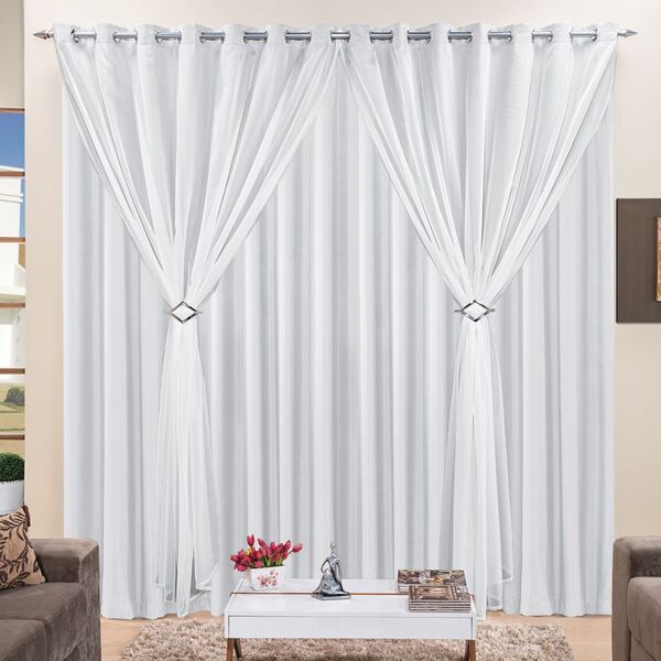 Cortina 4 Mts Sala Quarto Voal Com Microfibra Para Varão Bran