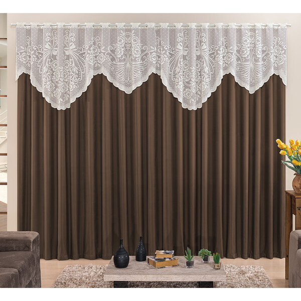 Cortina 4m X 2,50m Tabaco Com Bandô Em Renda Sala / Quarto