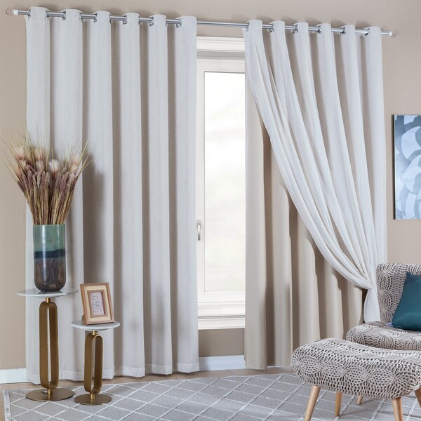 Cortina Aretha Iberia Varão Linho Cru 2,6x5,4m 2 Folhas Branyl