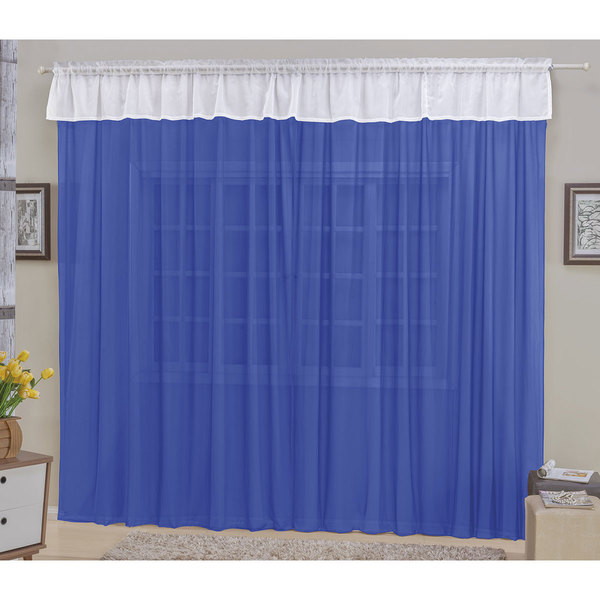 cortina azul de malha para sala ou quarto 3m x 2 50m varao simples