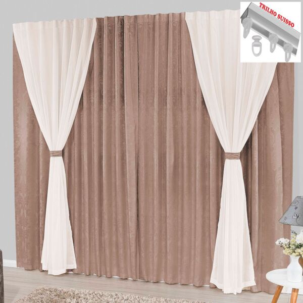 Cortina Bhaly Jacquard E Voal 2 00 X 1 70 Para Trilho Suisso