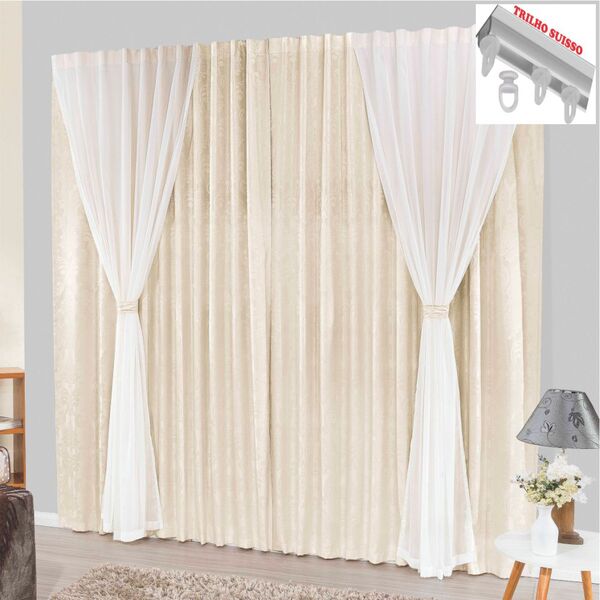 Cortina Bhaly Jacquard E Voal 3 00 X 2 50 Para Trilho Suisso