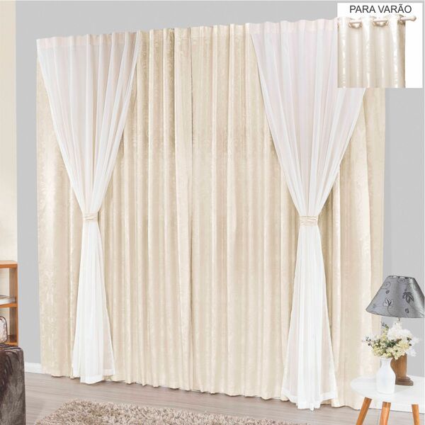 Cortina Bhaly Jacquard E Voal 3 00 X 2 50 Para Varão - Palha