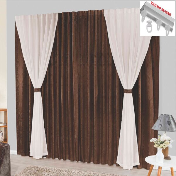 Cortina Bhaly Jacquard E Voal 4 00 X 2 50 Para Trilho Suisso
