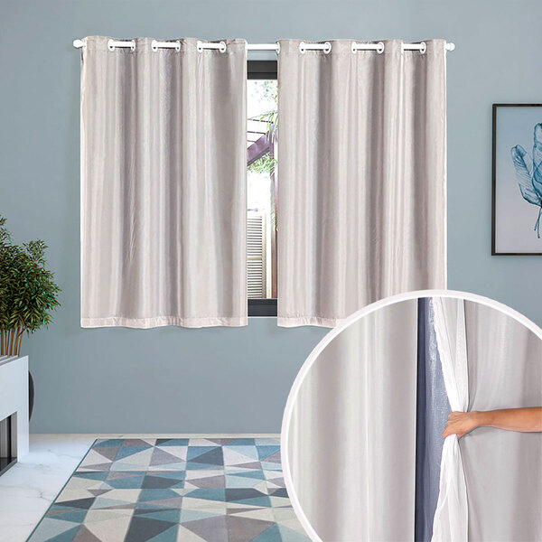 Cortina Blackout Cinza Com Voil 2,80m X 1,60m Ideal Para Varã