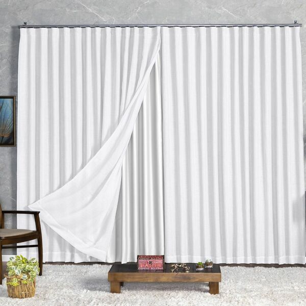 Cortina Blackout Com Linho 4,00x2,30 Para Varão Duplo Branco-