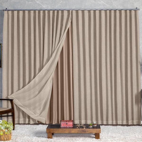 Cortina Blackout Com Linho 4,00x2,50 Para Varão Duplo Avelã