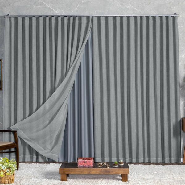 Cortina Blackout Com Linho 5,00x2,30 Para Varão Duplo Cinza