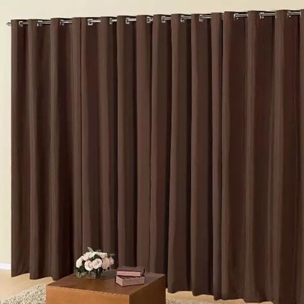 Cortina Blackout Com Voil 2,80x2,30 Para Varão Duplo Marrom-e