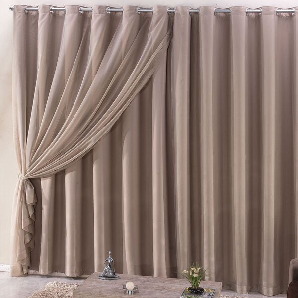 Cortina Blackout Com Voil 2,80x2,30 Para Varão Simples Avelã