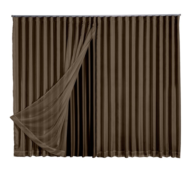 Cortina Blackout Com Voil 3,00x2,70 Para Trilho Duplo Marrom-