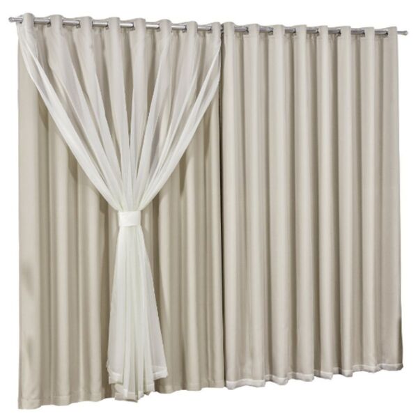 Cortina Blackout Com Voil 4,00x2,30 Para Varão Simples Palha