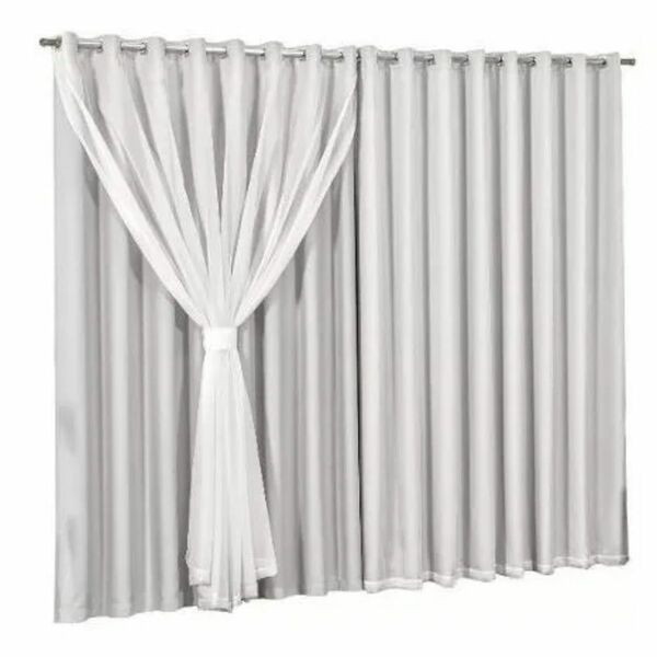 Cortina Blackout Com Voil 4,00x2,50 Para Varão Simples Gelo