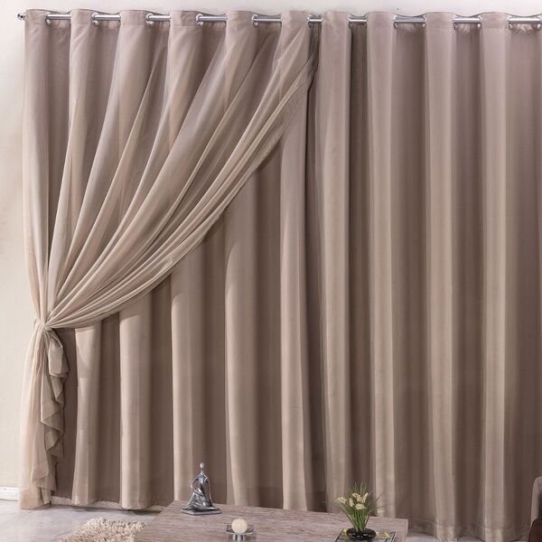 Cortina Blackout Com Voil 5,00x2,30 Para Varão Simples Avelã