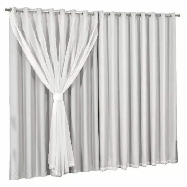 Cortina Blackout Com Voil 5,00x2,30 Para Varão Simples Cinza
