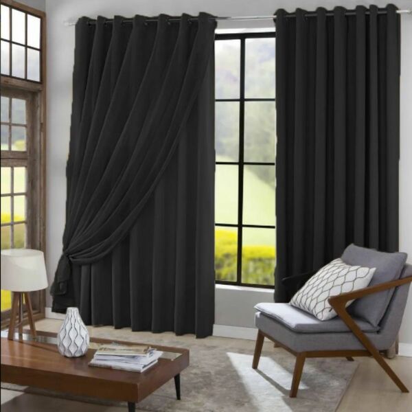 Cortina Blackout Com Voil 6,00x2,50 Para Varão Duplo Preto
