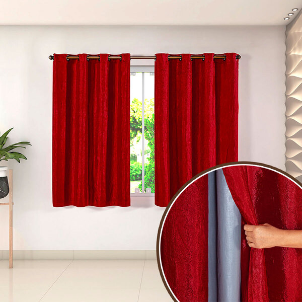 Cortina Blackout Com Voil Cetim Amassado Vermelho 2,70m X 1,6