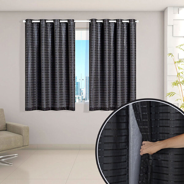 Cortina Blackout Preto Com Voil Xadrez Corta Luz 100% 2,80m X