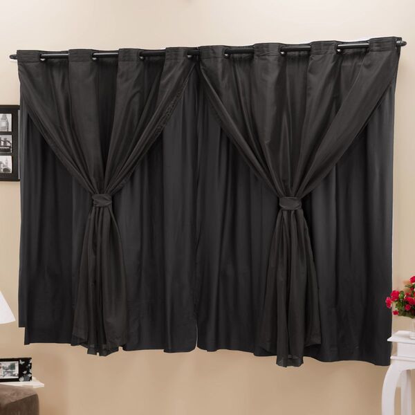 Cortina Blackout Pvc C/ Voil Preto Corta Luz 2 00m X 1 40m