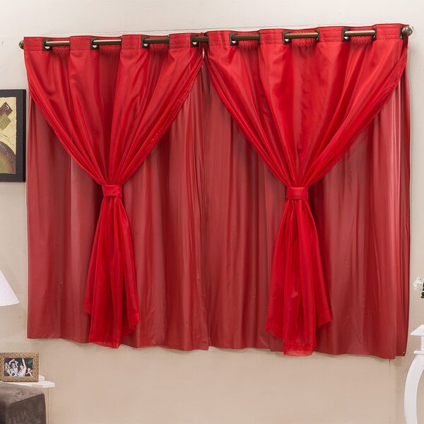 Cortina Blackout Pvc C/ Voil Vermelho Corta Luz 2 80m X 1 60m