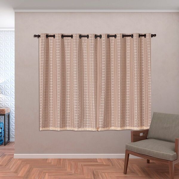 Cortina Blackout Pvc C/ Voil Xadrez Avelã Corta Luz 2 80m X 1