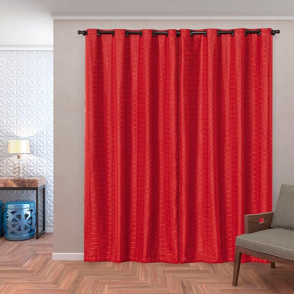 Cortina Blackout Pvc C/ Voil Xadrez Vermelho Corta Luz 2 80m