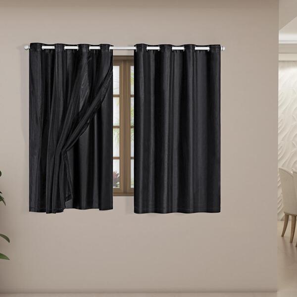 Cortina Blackout Pvc Com Tecido Voil 2,80 M X 1,80 M Preto