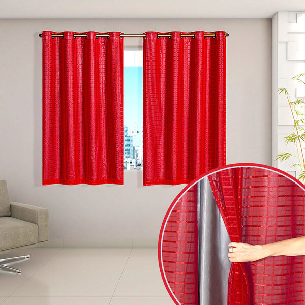 Cortina Blackout Vermelho Com Voil Xadrez Corta Luz 100% 2,80