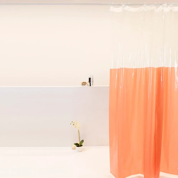 Cortina Box Banheiro Com Visor Pvc 198x180cm Salmão Com Ganch