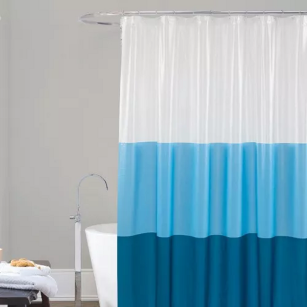 Cortina Box Para Banheiro Pvc 198x180cm Antimofo Faixas Azul