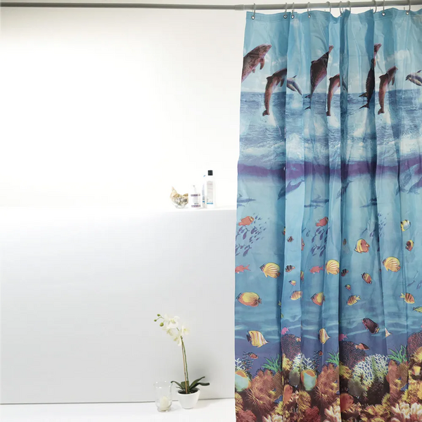 Cortina Box Para Banheiro Pvc 198x180cm Antimofo Fundo Do Mar