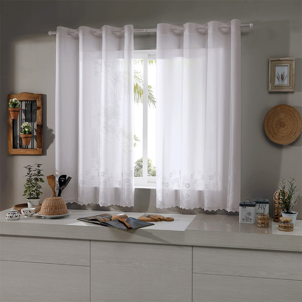 Cortina Brisa Flor Ilhós Branco 3,00X1,20m 2 Folhas Bella Janela