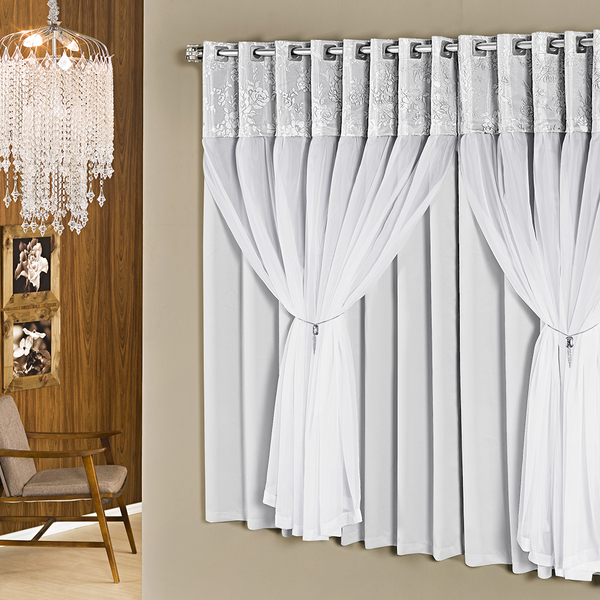 Cortina Casa Dona Flora 300x250cm Branco