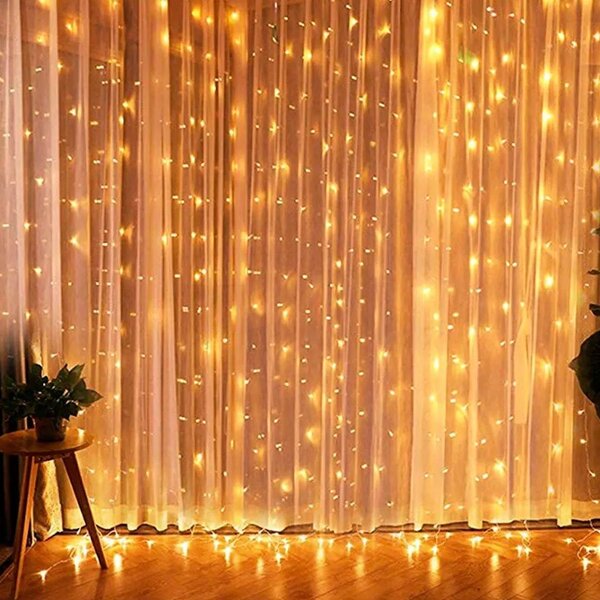 Cortina de LED branca quente para decoração de Natal