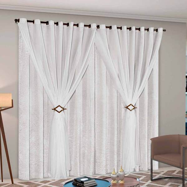 Cortina Cetim Voil Com Presilhas Cecília Para Sala Quarto 4 0