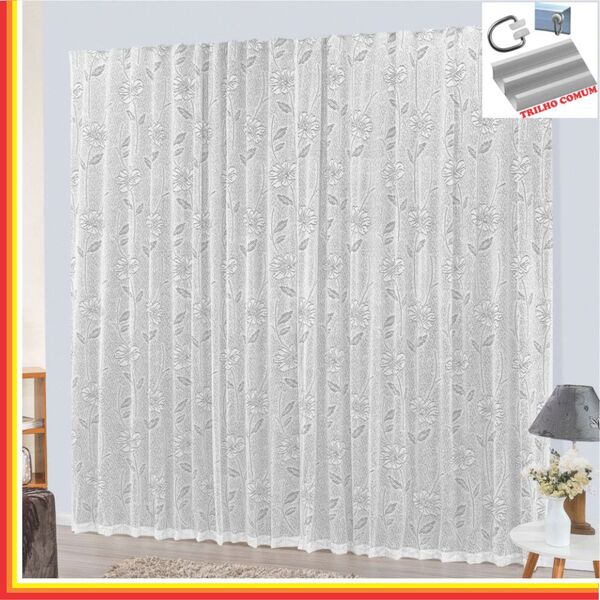 Cortina Charme Em Renda Com Voal 2 00 X 1 70 Para Trilho Comu