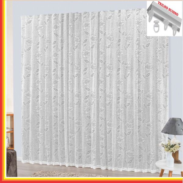 Cortina Charme Em Renda Com Voal 2 00 X 1 70 Para Trilho Suis