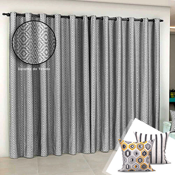 Cortina Cinza Para Varão Jacquard 3 Metros X 2,80 Metros Idea