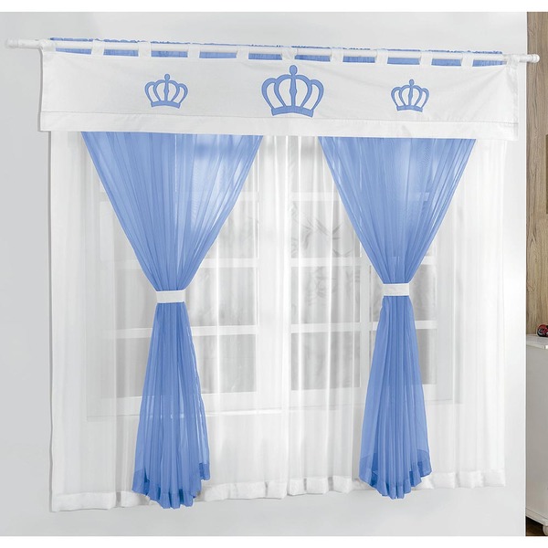 Cortina Coroa Real 2 00m X 1 70m Azul Turquesa Quarto Menino