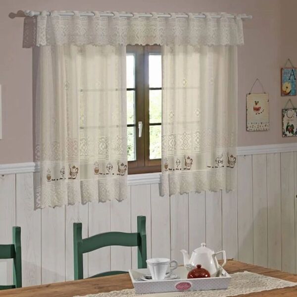 Cortina Cozinha Renda Valencia Estampada 2,00mx1,50mx30cm