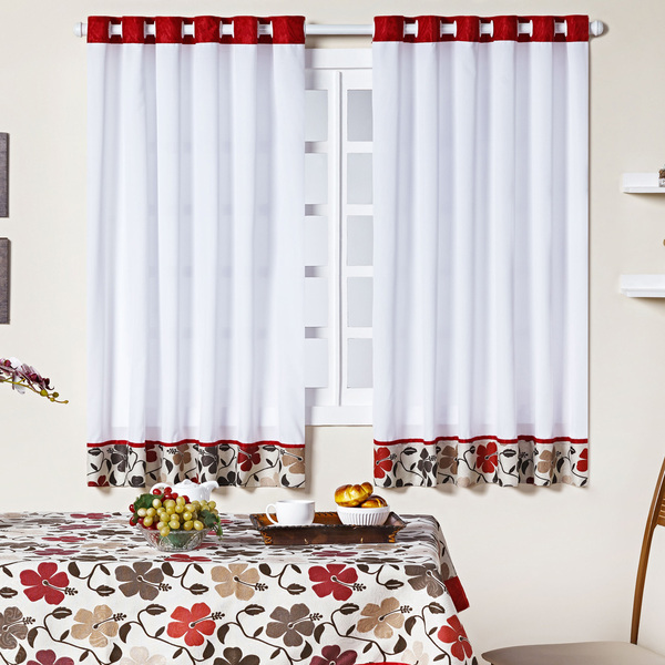 Cortina De Cozinha Jade Floral Vermelho 2 00m X 1 40m