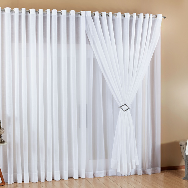 Cortina De Gaze De Linho Branco 3,00x2,80m Voil Bordado/ Poli