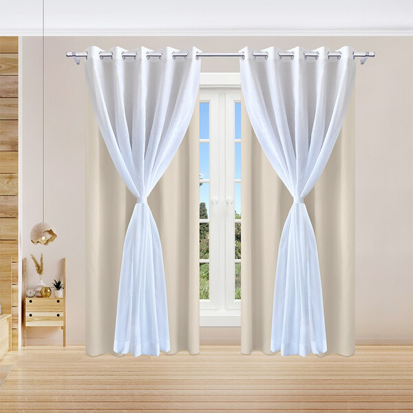 Cortina De Linho Branco Com Forro Champagne 2,40m X 3,90m