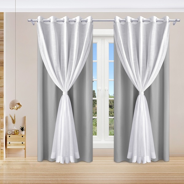 Cortina De Linho Branco Com Forro Cinza 1,80m X 2,70m