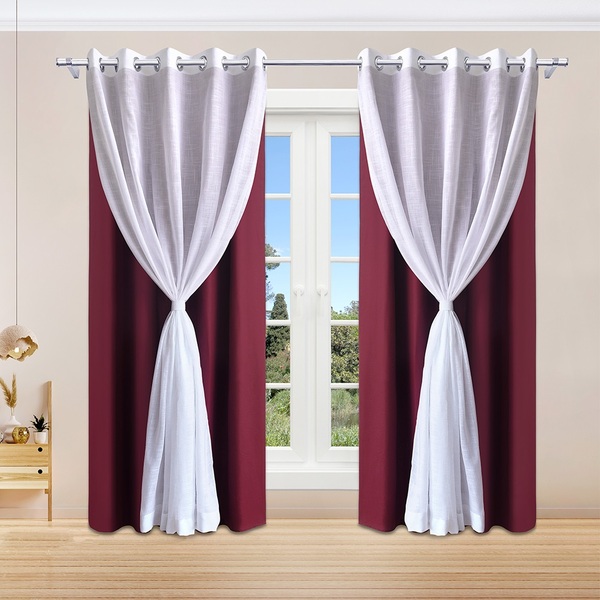 Cortina De Linho Branco Com Forro Marsala 1,80m X 2,70m