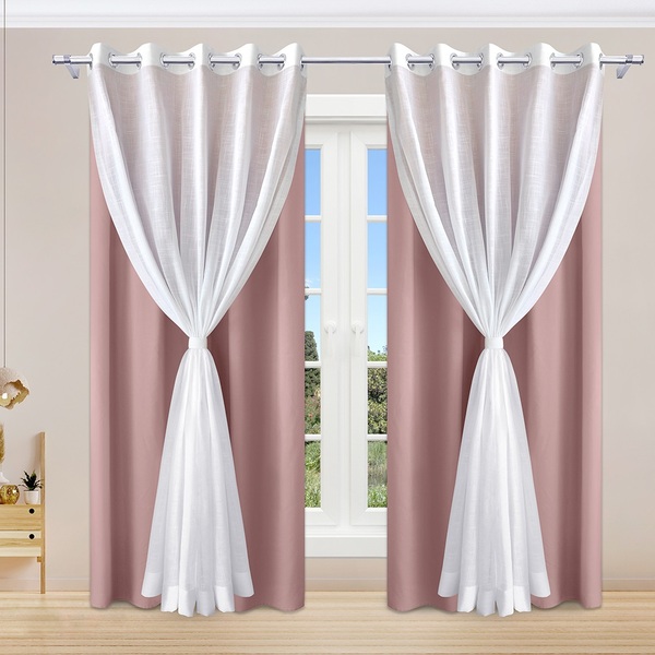 Cortina De Linho Branco Com Forro Rose Flórida 1,80m X 2,70m