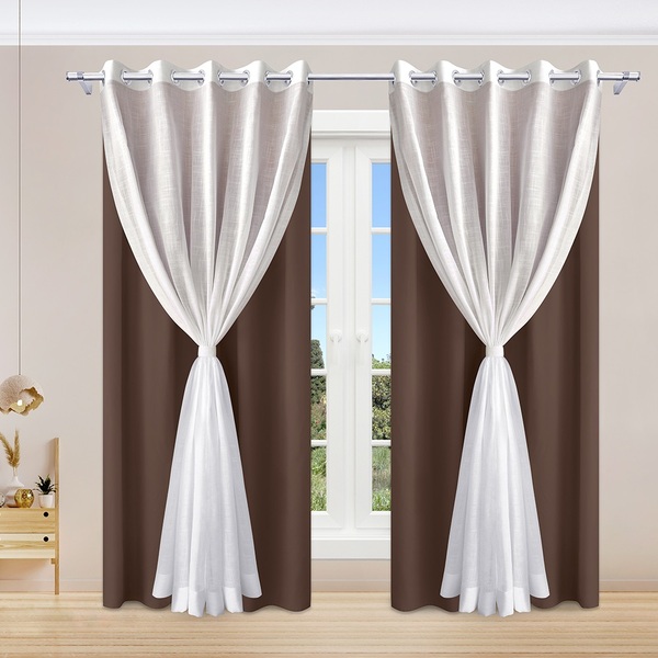 Cortina De Linho Branco Com Forro Tabaco 1,80m X 2,70m