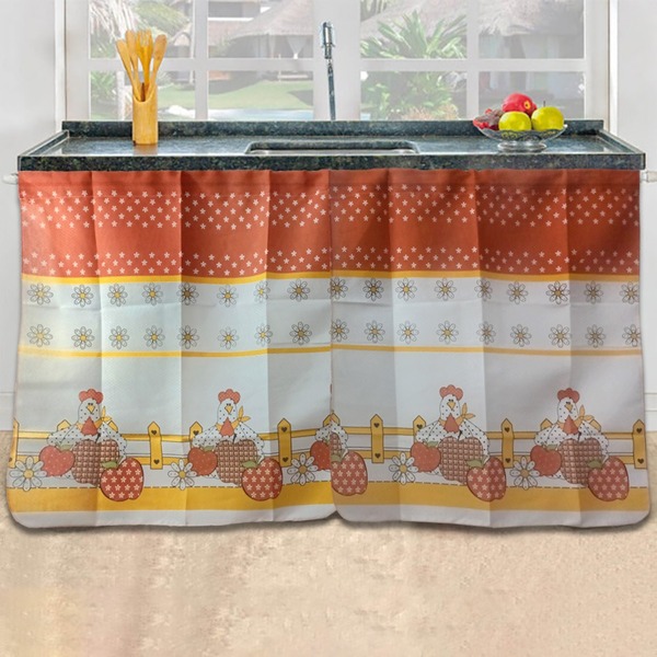 Cortina De Pia 1,50x80cm Balcão Cozinha Galinha