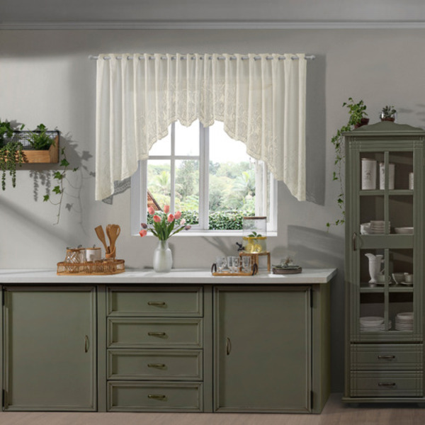 Cortina de Renda Cascata Tulipinhas 3m x 1m Marfim