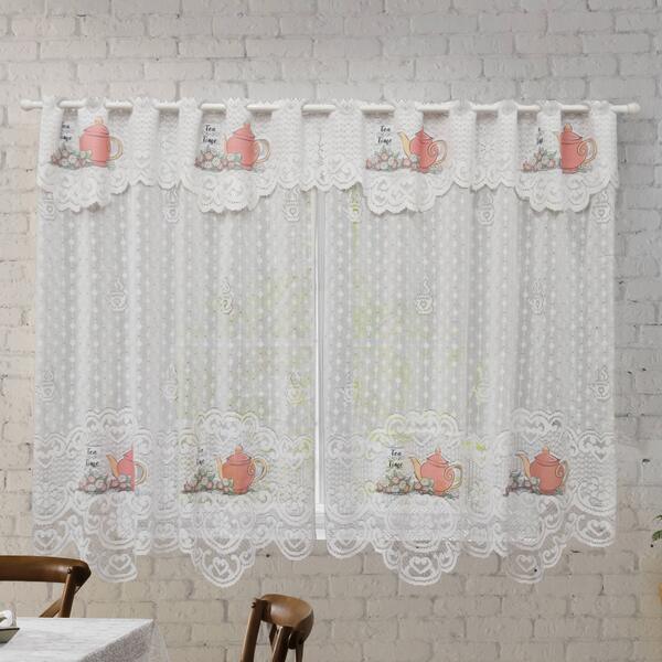 Cortina de Renda Cozinha Hora do Chá 2,20m x 1,20m x 30cm Rosê